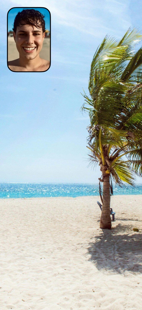 Dual photo: a palm beach with a selfie window
